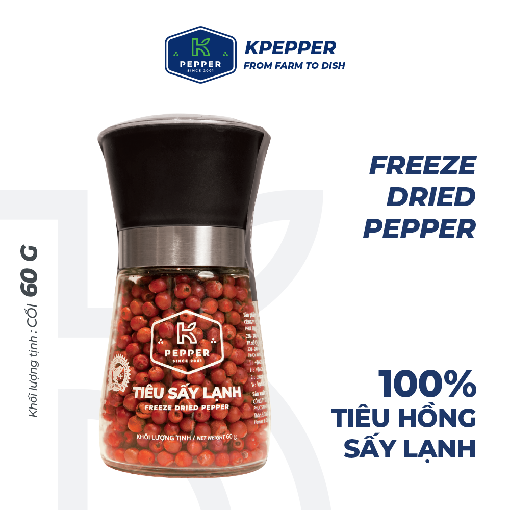 Tiêu hồng sấy lạnh k pepper 60g kèm cối xay tiêu