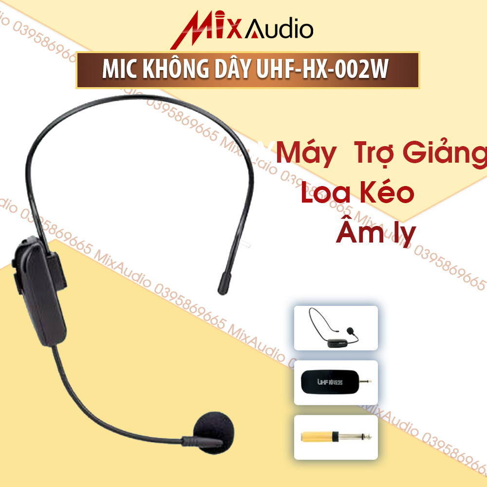 Bộ micro đeo tai không dây HX-002W, mic đeo tai trợ giảng, micro trợ giảng, dùng cho loa kéo, loa, sử dụng sóng UHF