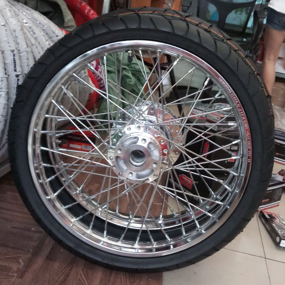 Bánh căm  xe máy EXCITER 135 căm đùm mạ crom niềng union full vỏ ruột BLAZETEGH trước 70-80 sau 80-80/17