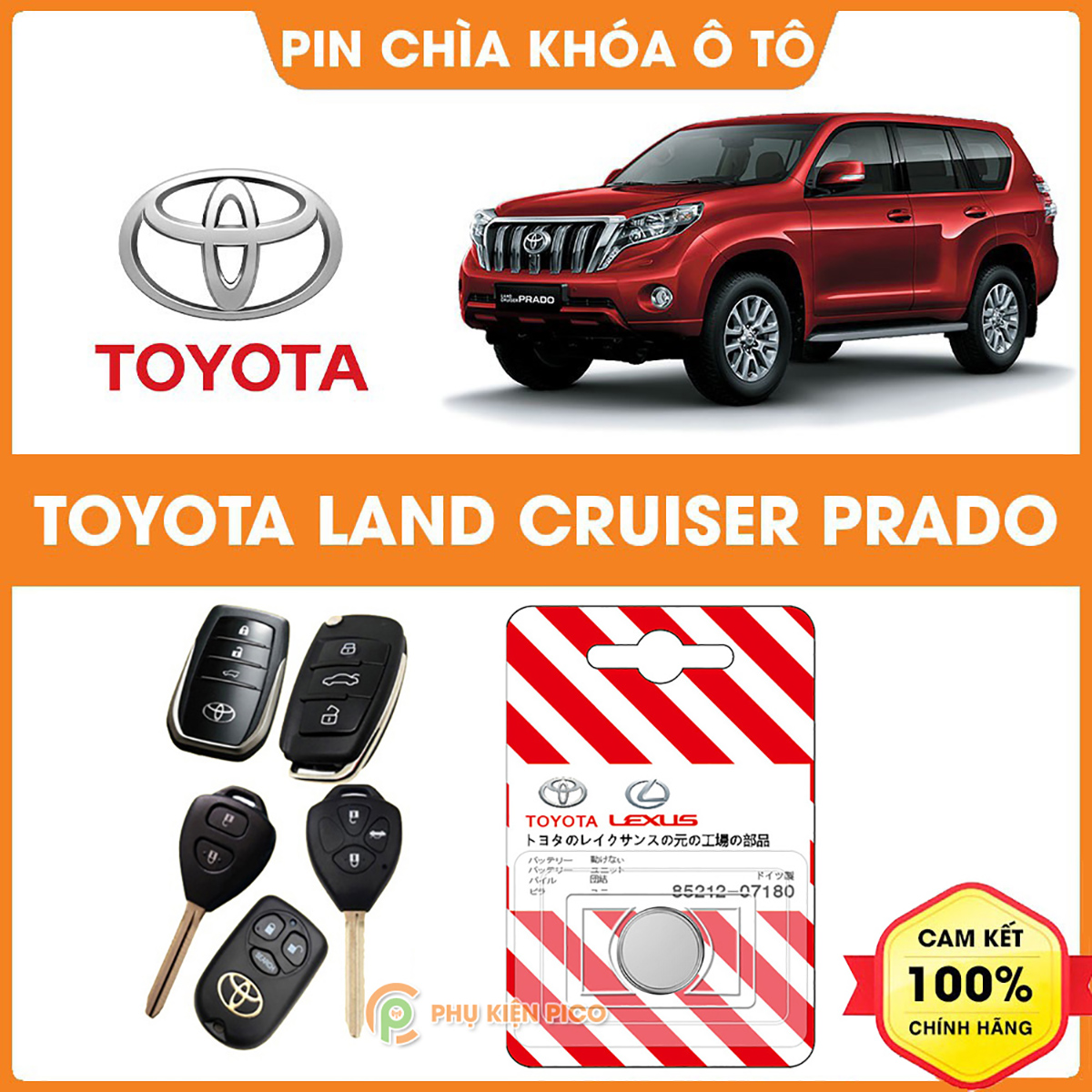 Pin chìa khóa ô tô Toyota Land Cruiser Prado chính hãng sản xuất theo công nghệ Nhật Bản - Pin chìa khóa Toyota Land Cruiser Prado