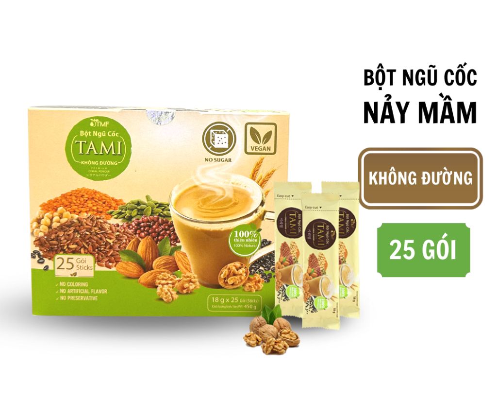 Bột ngũ cốc nảy mầm không đường giảm cân dinh dưỡng tiện lợi healthy tâm minh foods hộp 25 gói