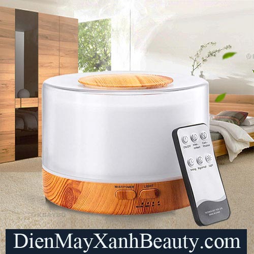 Máy Khuếch Tán Tinh Dầu Trụ 500ml Nắp Trong Vân Gỗ - Kèm Remost
