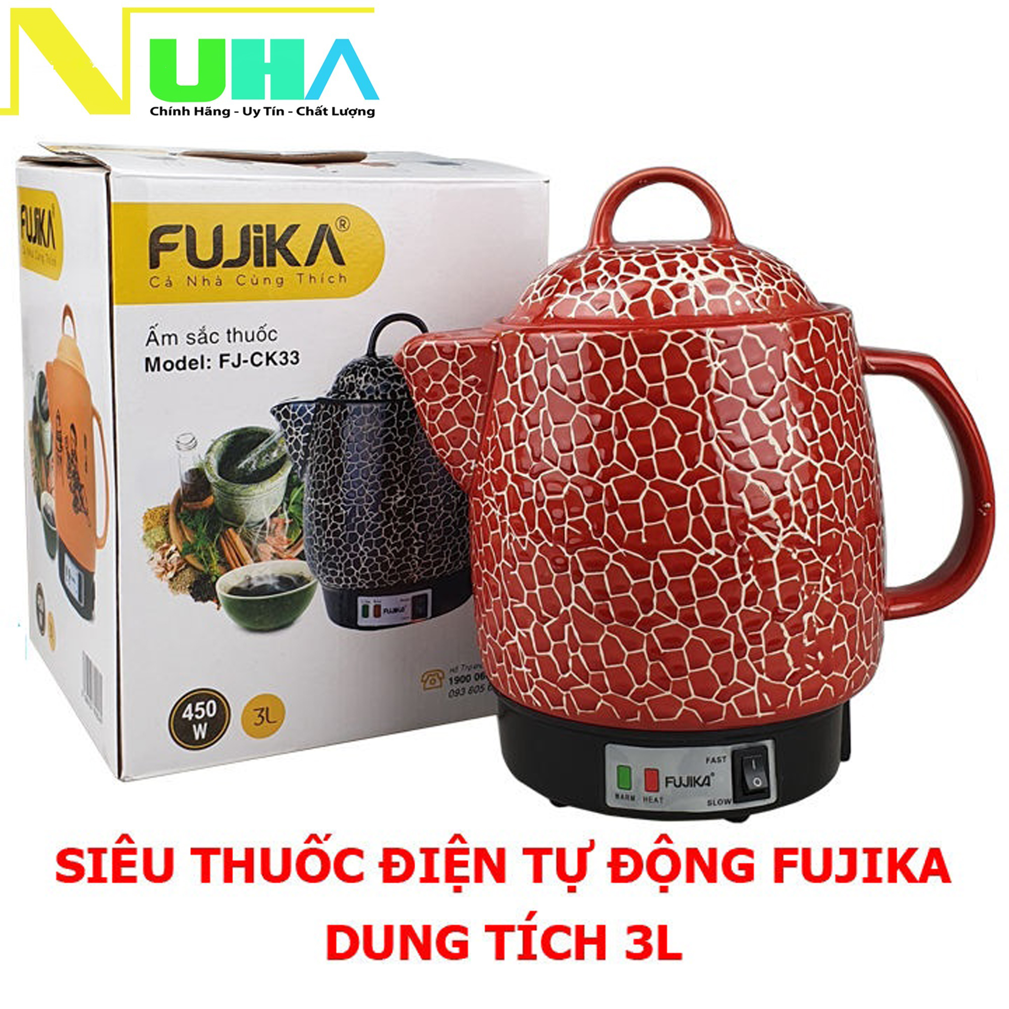 Siêu Sắc Thuốc 3L Tự Động Fujika Gốm Sứ Bát Tràng Lòng Ấm Tráng Men Chịu Nhiệt Cao- Hàng Chính Hãng (Nhiều Màu Lựa Chọn)