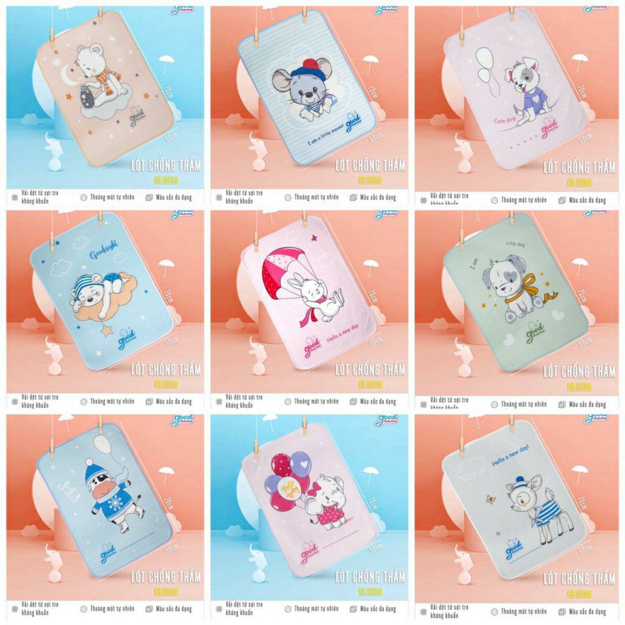 Tấm Lót Chống Thấm size 50x70 cho bé sơ sinh GOODMAMA