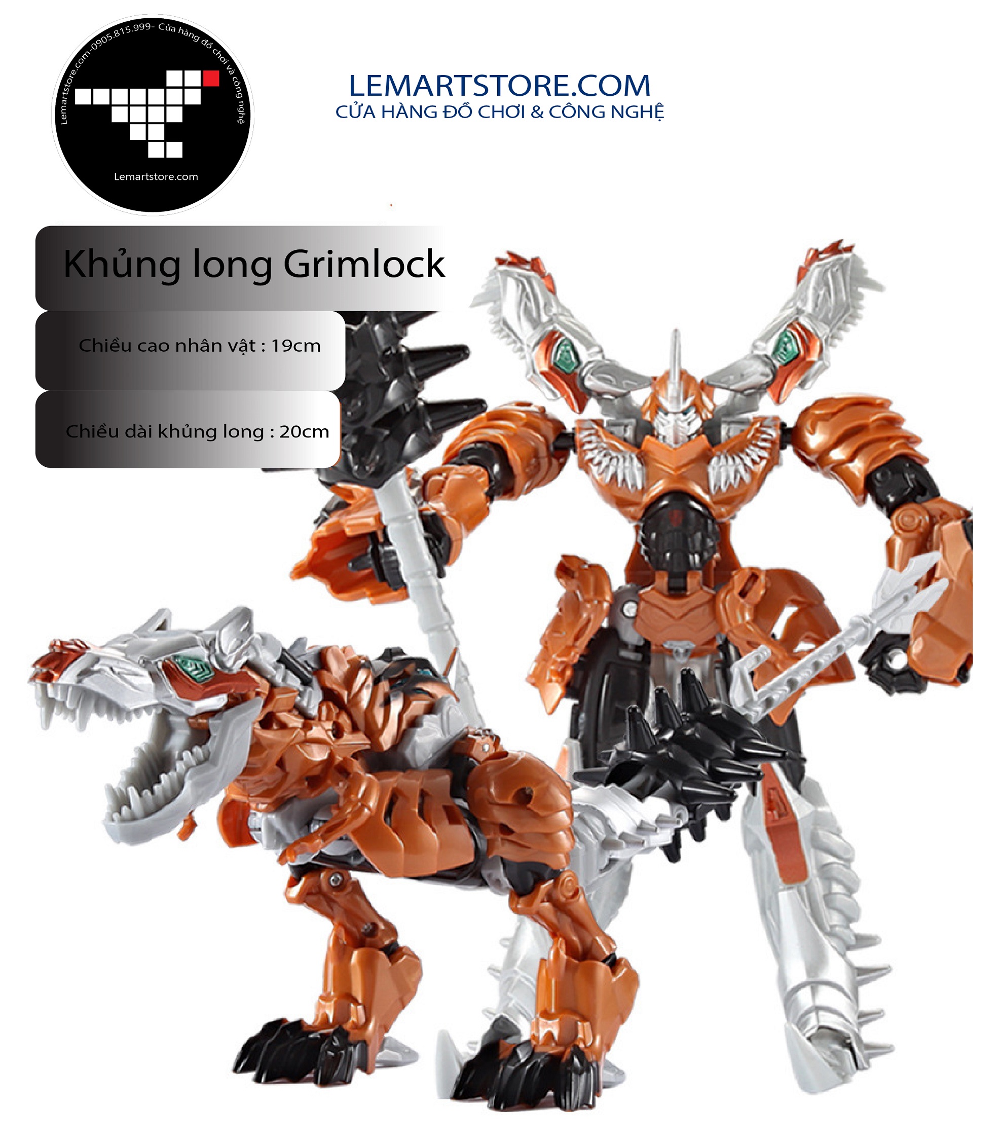 Grimlock người máy biến hình 2 rong 1 robot biến hình thay đổi thành khủng long transfomrer từ lemartstore