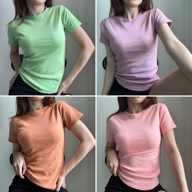 Áo thun trơn tay ngắn ôm body kiểu basic chất vải dày dặn nhiều màu sắc - TaMu - AT01