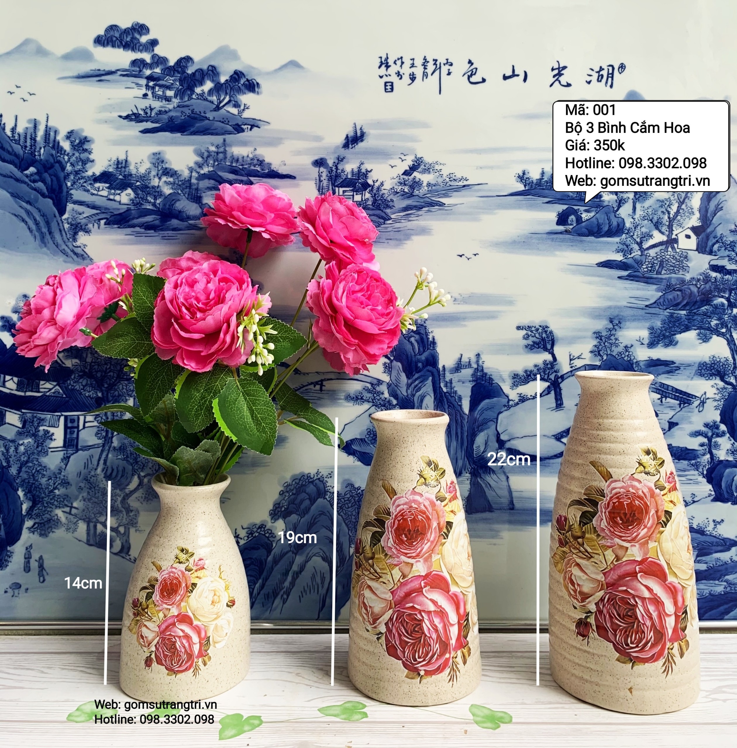 Bộ 3 bình cắm hoa