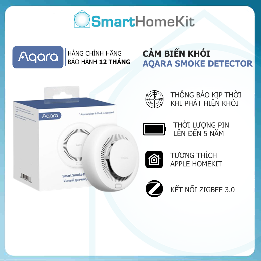 Cảm biến khói Aqara Smart Smoke Detector Quốc Tế JY-GZ-03AQ Zigbee Phát hiện khói và báo động - Hàng Chính Hãng - Bảo Hành 1 Năm