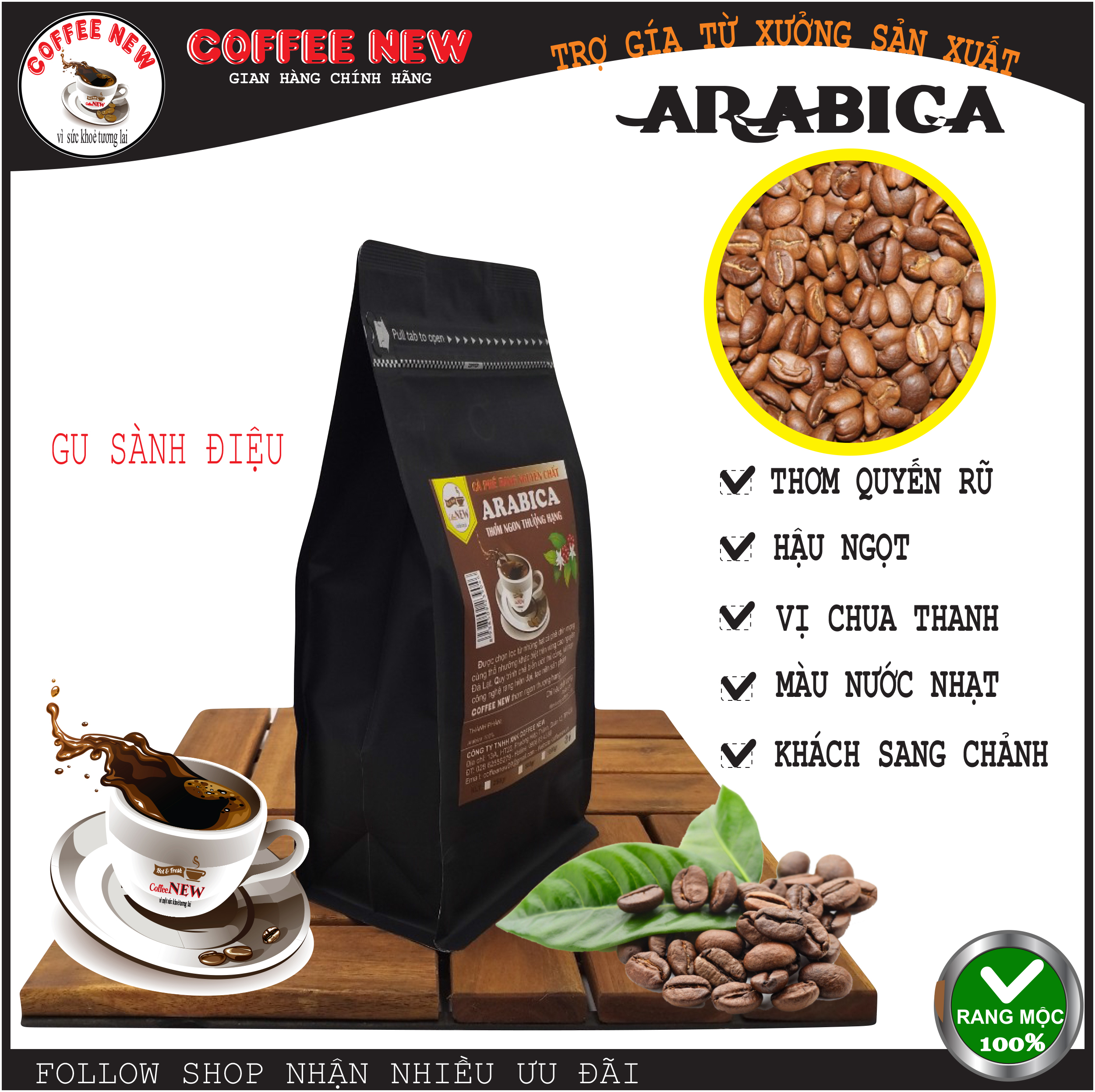 Cafe ARABICA CẦU ĐẤT - Rang Môc 100% - Hương Thơm Tự Nhiên, Quyến Rũ - Vị Chua Thanh Thoát - Hậu Ngọt - Nước Màu Cánh Gián - Coffee New