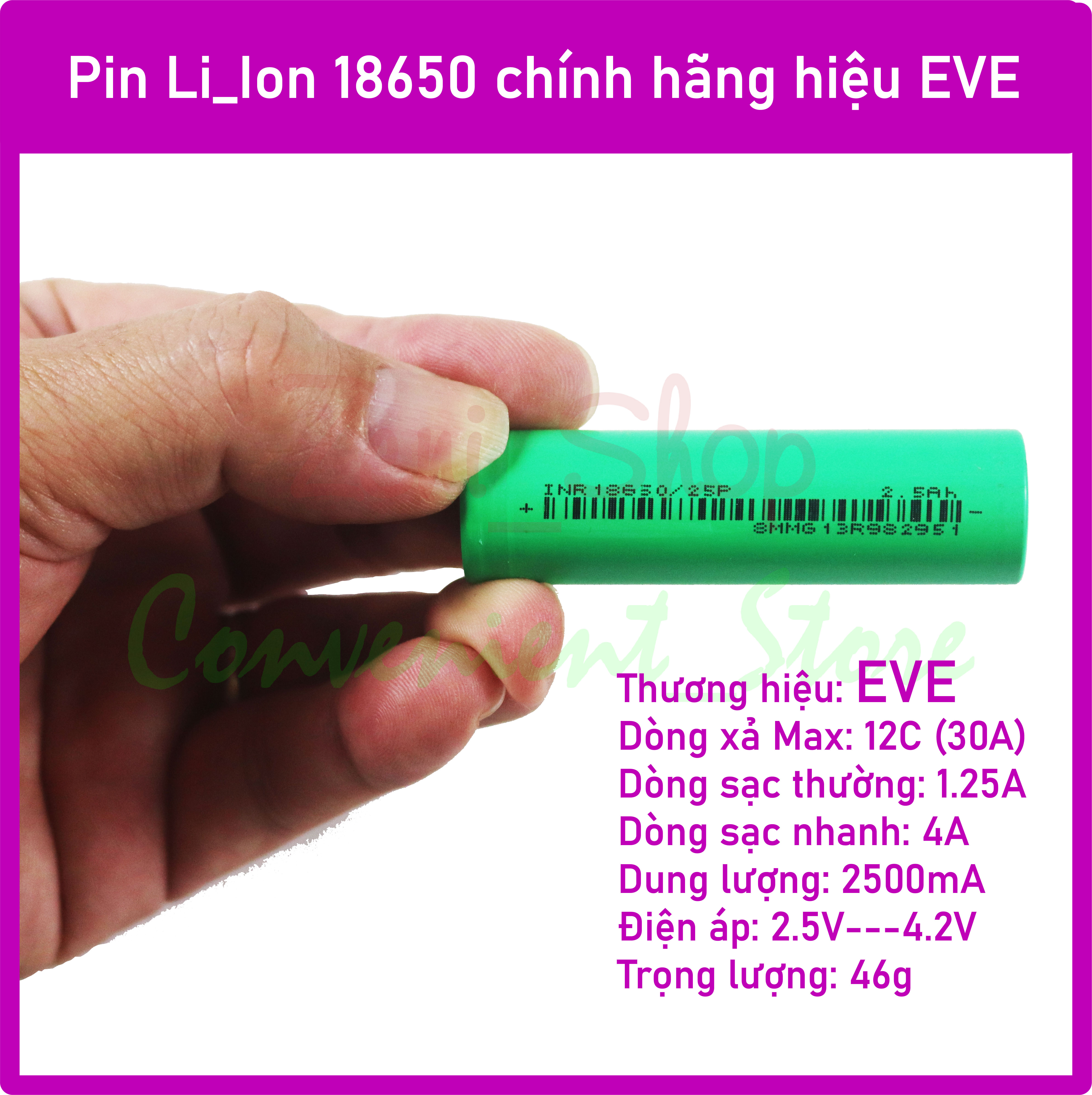 Pin EVE 18650_hàng chính hãng_dòng xả cao_12C_2500mA_thích hợp xe điện, máy khoan pin...
