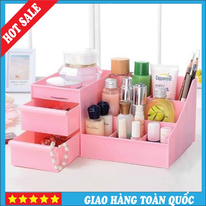 Kệ Mỹ Phẩm Cao Cấp - KỆ ĐỰNG MỸ PHẨM 3 TẦNG 2 NGĂN KÉO - Kệ đựng mĩ phẩm đựng đồ đa năng bằng nhựa gồm 3 tầng,  nhỏ gọn, siêu bền sử dụng  (Giao màu ngẫu nhiên )