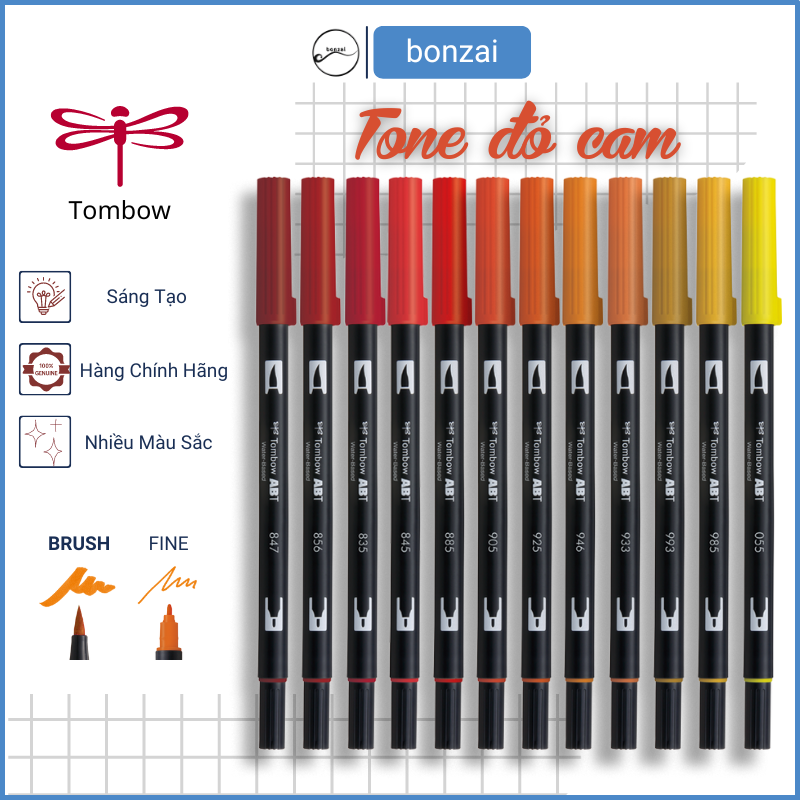 Bút cọ tombow abt dual brush pens tone đỏ cam