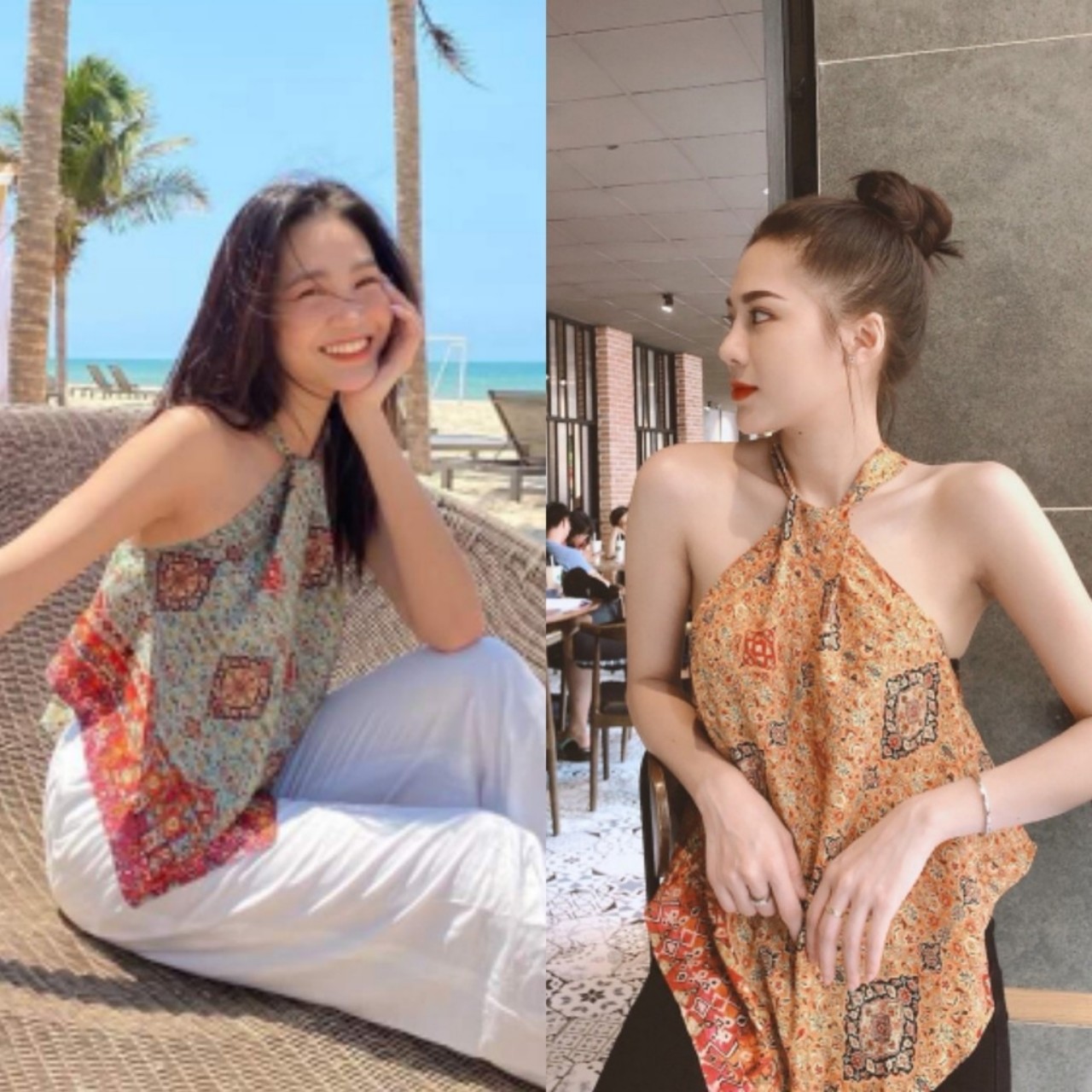 Áo yếm thổ cẩm cột nơ đi biển