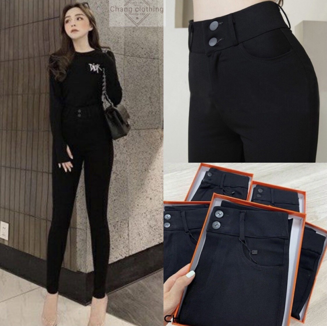 Quần legging 2 khuy lưng cao chất umi dày dặn siêu co giãn