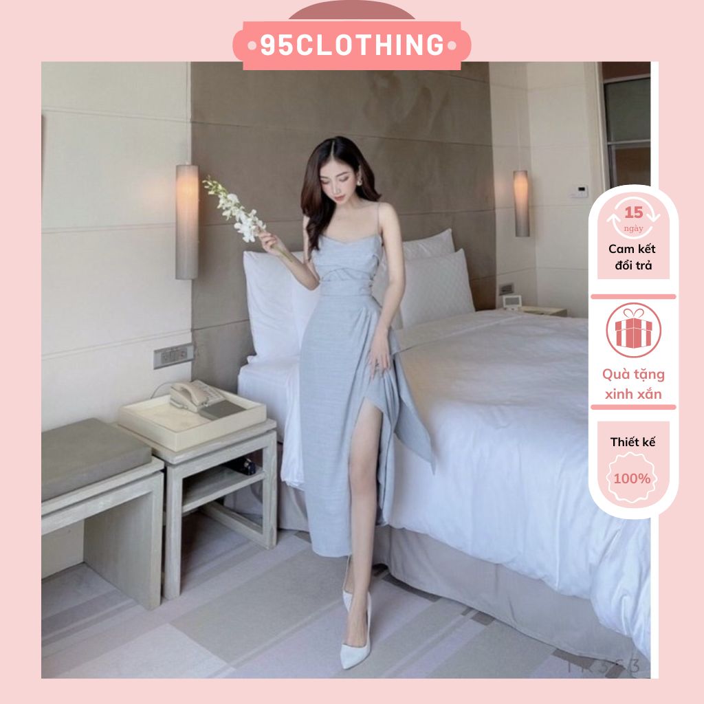 Đầm 2 dây , đầm đi tiệc sang chảnh tôn dáng màu xám xanh