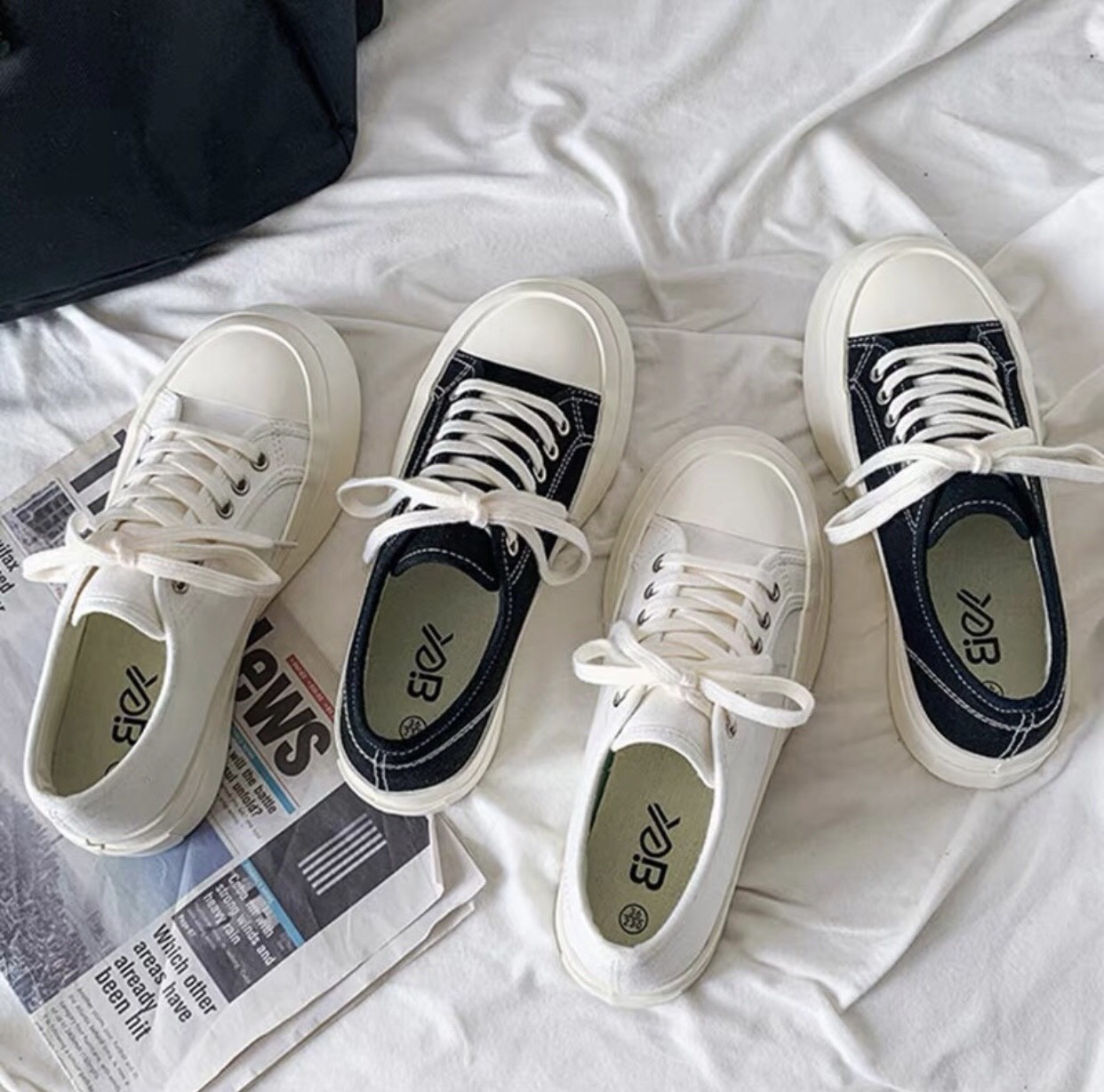 Giày sneaker nữ đế độn CV dánh trơn cột dây
