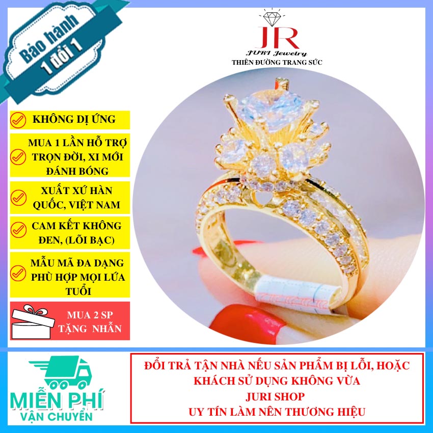 Nhẫn Hột Xoàng Cao Cấp Dùng Đi Tiệc - JURI SHOP N1705146 - Chất Liệu Lõi Bạc, Bên Ngoài Mạ 3 Lớp Vàng, Bạc - Cam Kết Không Đen