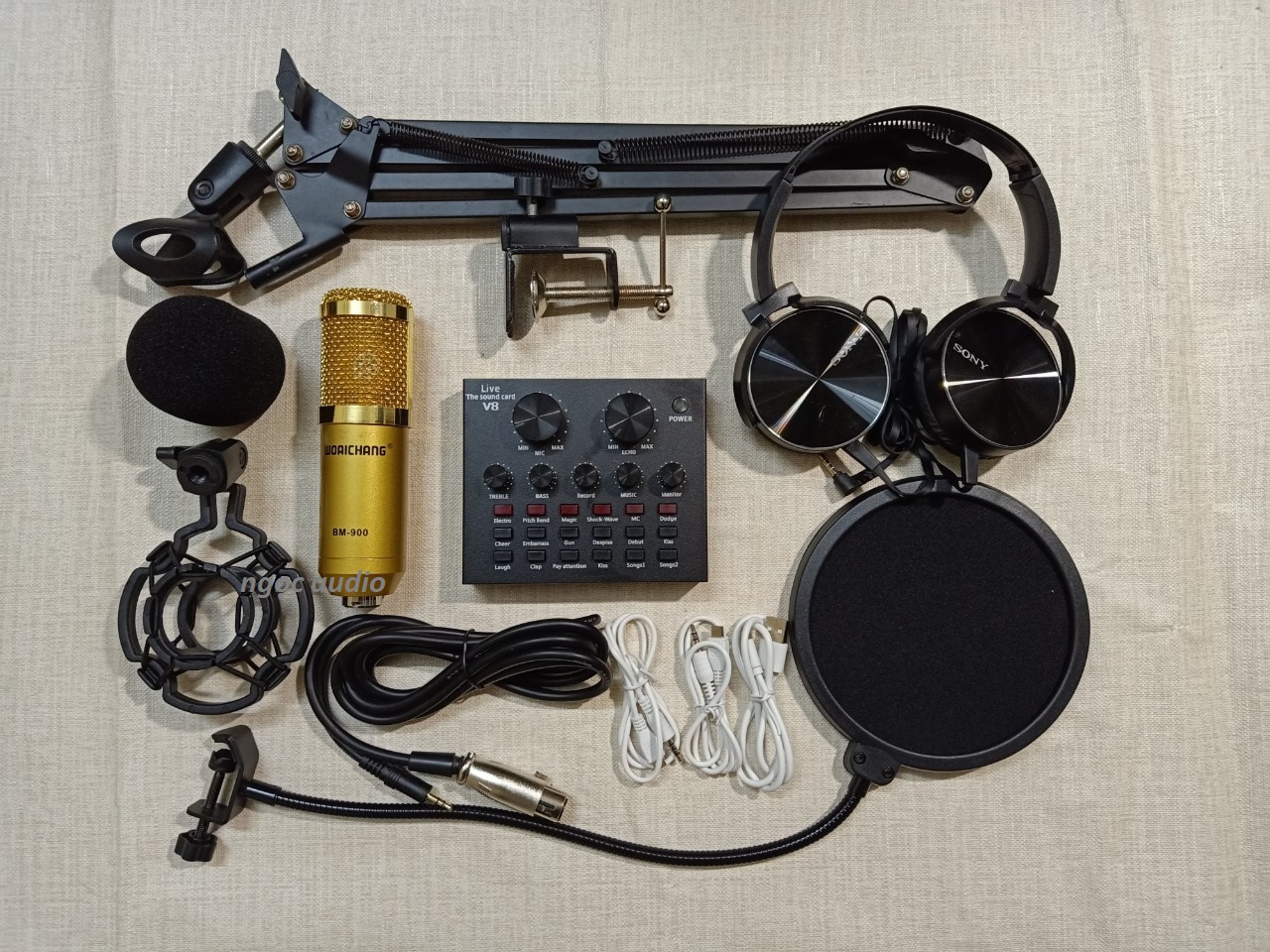 [HCM]Combo bộ Mic Thu Âm Livestream Hát KaraokeLivestream online cực hay(Trọn Bộ Souncard V8Bm900) tặng kèm tai nghe cực ngầu