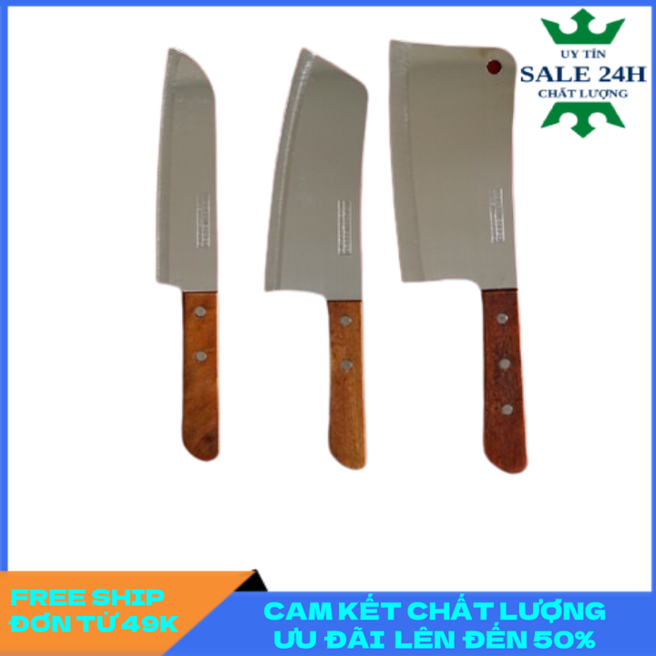 Combo bộ 3 dao cán gỗ kiwi siêu bén - bộ 3 dao kiwi cán gỗ