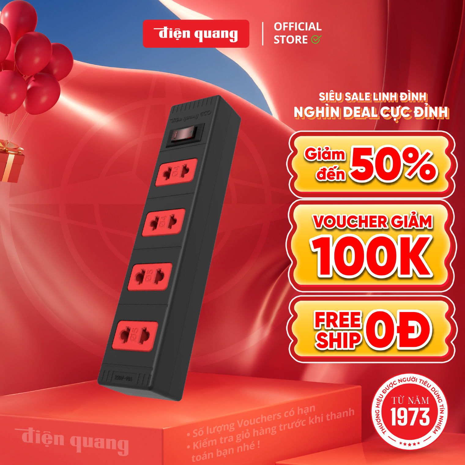 Ổ cắm điện đa năng điện quang eco đq esk 5br 42eco công suất 2000w, tự ngắt khi quá tải, bh 12 tháng