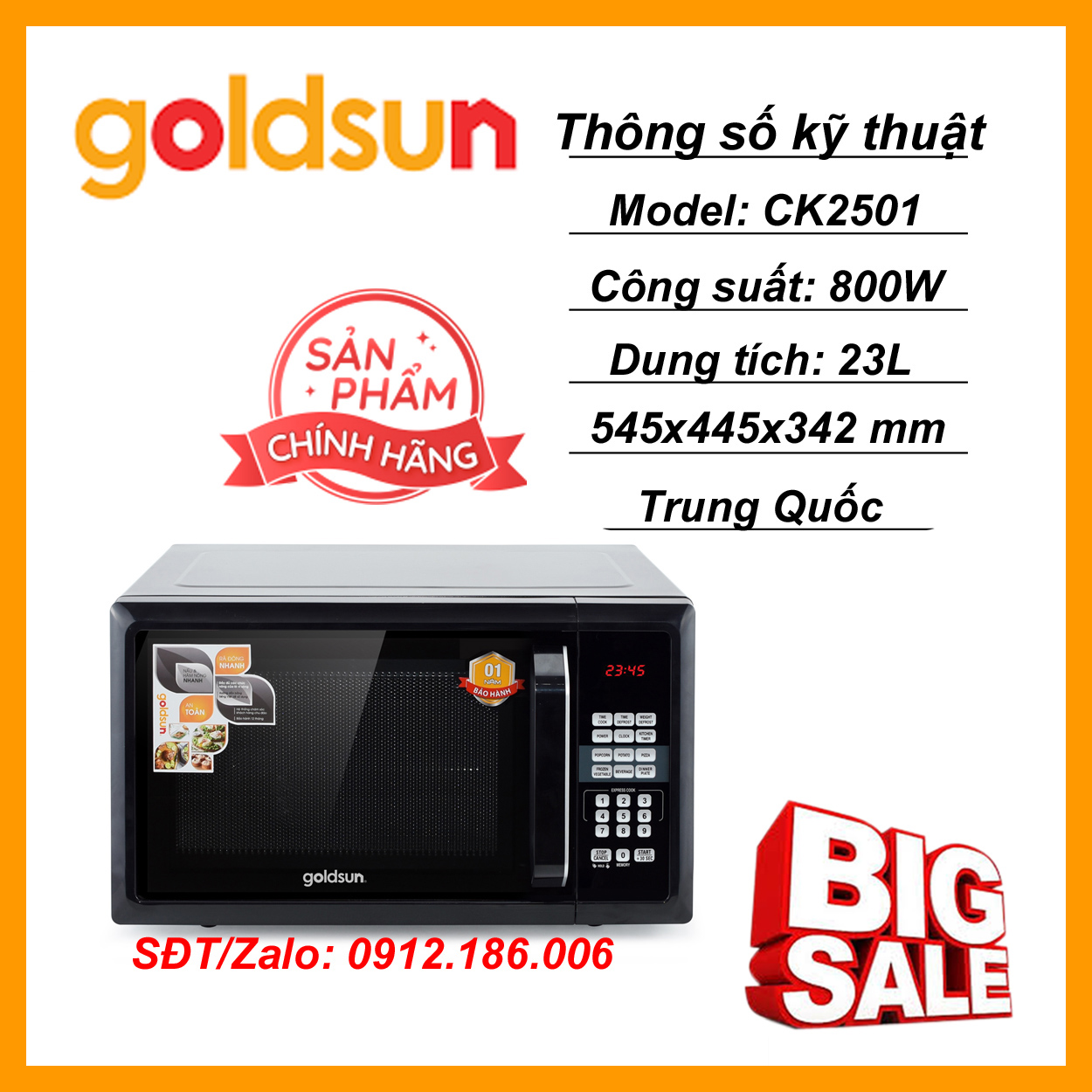 Lò vi sóng điện tử 23l goldsun ck2501- hàng chính hãng