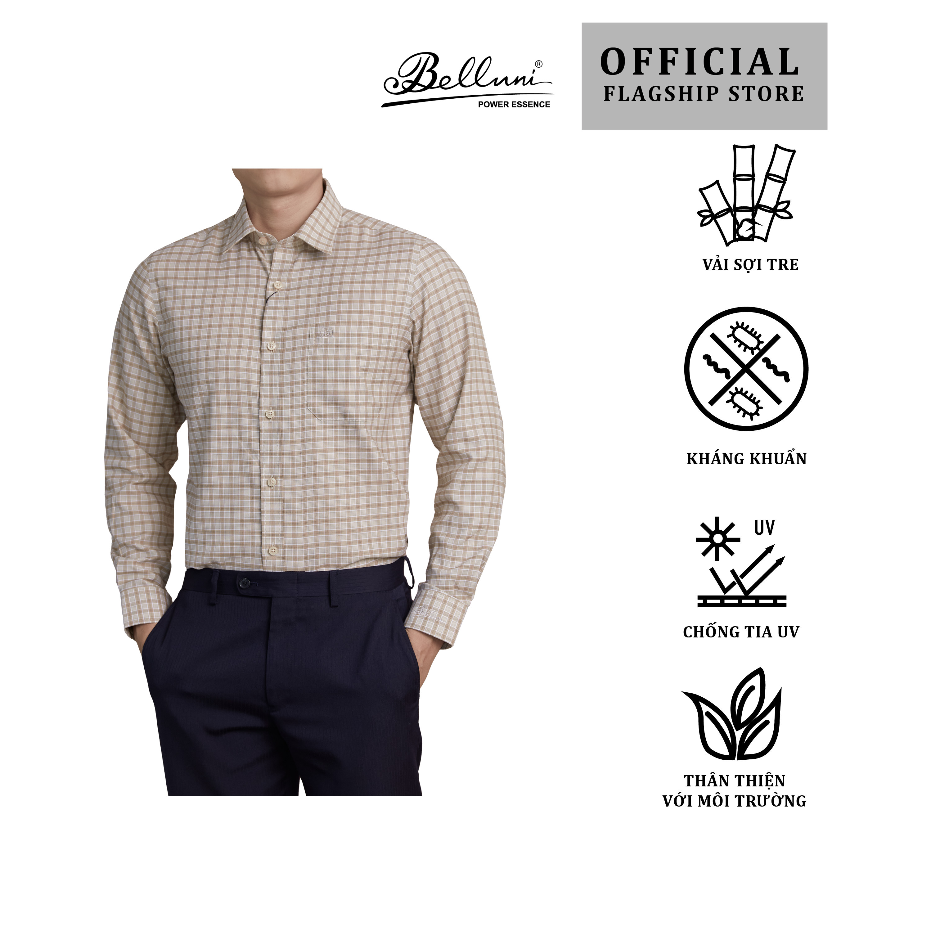 Áo sơ mi nam dài tay cao cấp BELLUNI vải sợi tre - ABD.BP.BE.189.BR3