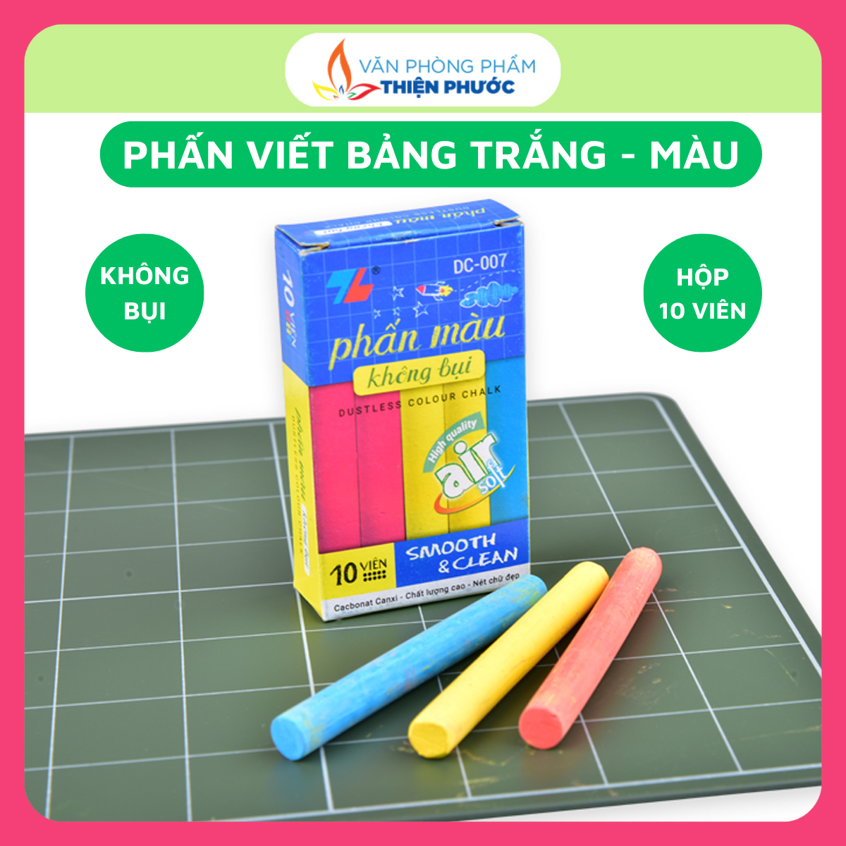 Phấn viết bảng không bụi phấn trắng - phấn màu thiên long thiện phước
