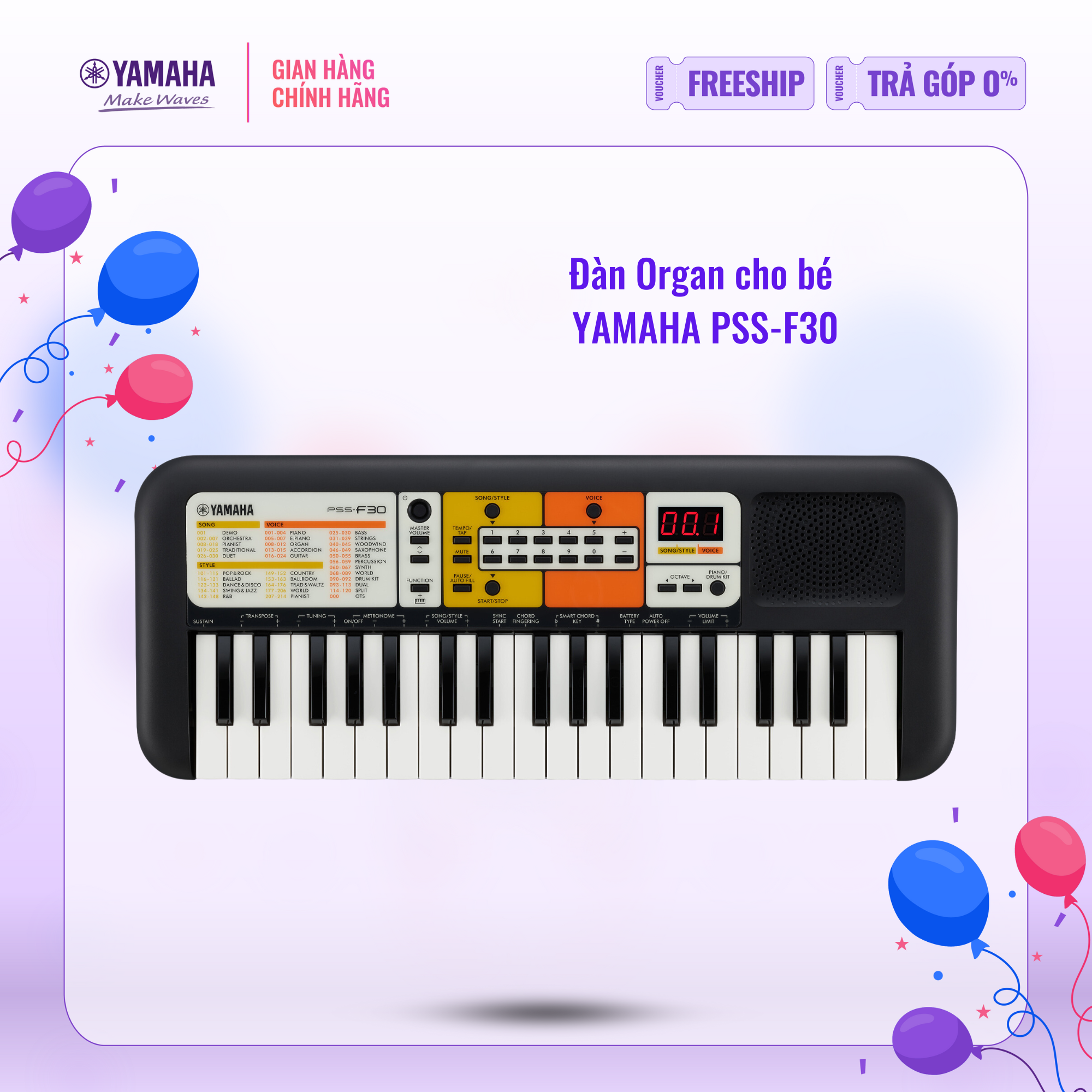 Đàn Organ điện tử (Keyboard) YAMAHA cho bé PSS-F30 với hơn 100 tiếng nhạc và nhạc đệm, phù hợp cho trẻ em trên 6 tuổi - Bảo hành chính hãng 12 tháng
