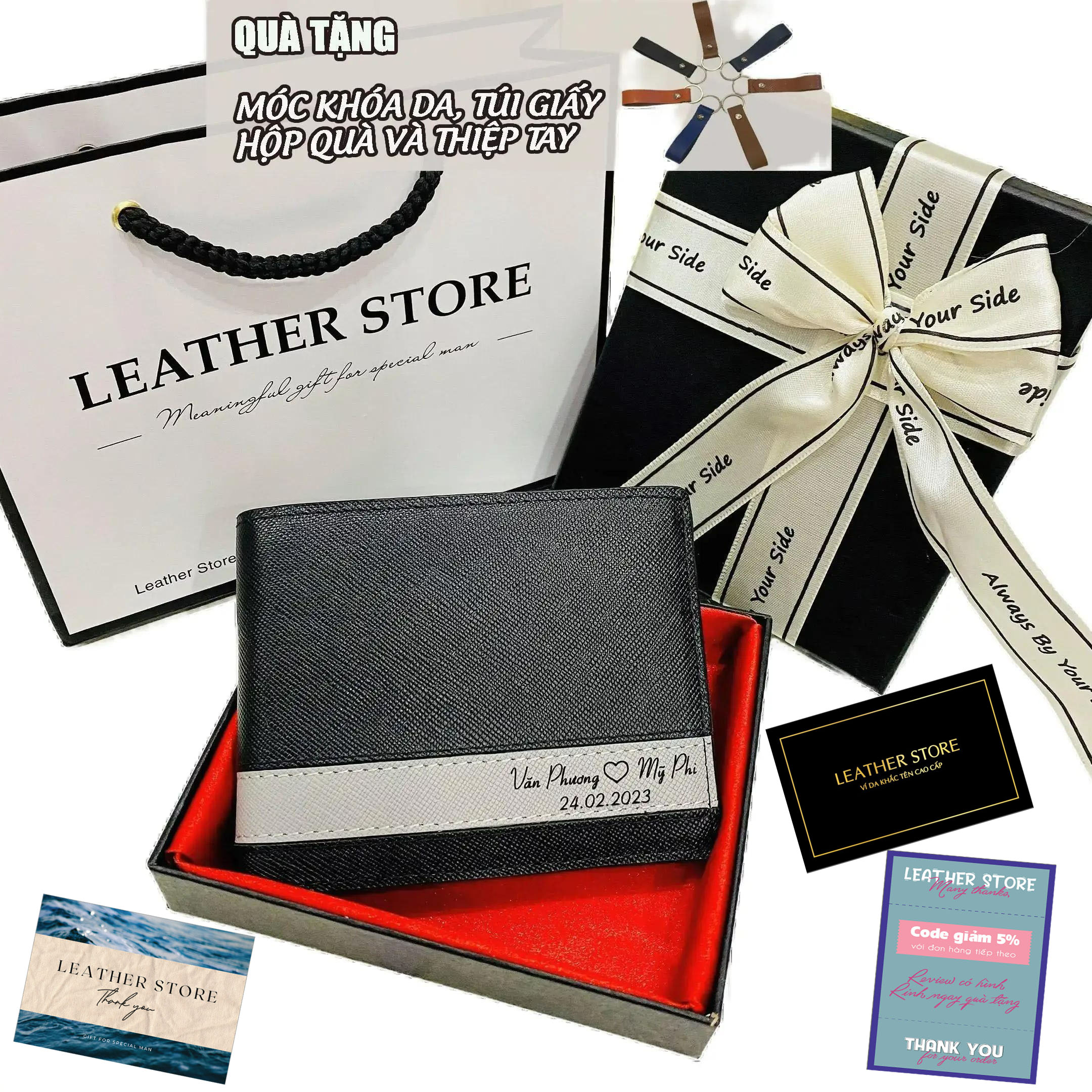 Ví Bóp Nam Ví Khắc Tên Theo Yêu Cầu Độc Quyền Có Khóa Kéo Theo Yc Gói Quà Hộp Nơ Túi Thương Hiệu Leather Store Thiệp Móc Khóa