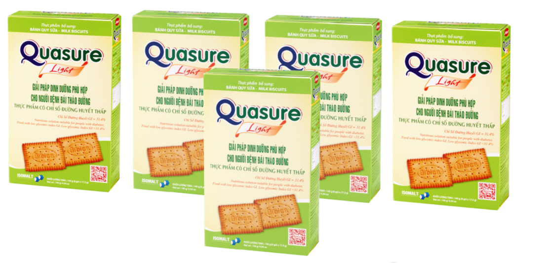 Combo 5 Hộp Bánh Quy QUASURE LIGHT SỮA - bánh dành cho người tiểu đường và ăn kiêng - công thức đường isomalt bổ sung dinh dưỡng cân đối ( Mỗi Hộp 140g)
