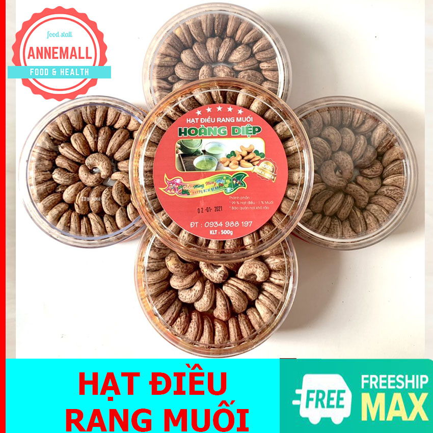 [Hàng Xuất Khẩu] Hạt Điều Rang Muối Nguyên Vỏ Bình Phước - Annemall, hạt loại A từ 350 - 400 hạt / kg - đóng hộp 500g