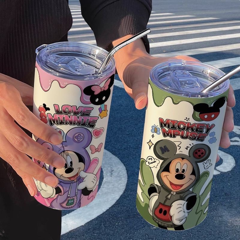 Ly giữ nhiệt inox Mickey Minine Donald không gỉ, bình giữ nhiệt, cốc giữ nhiệt Mickey Minine Donald kèm ống hút 600ml cao cấp