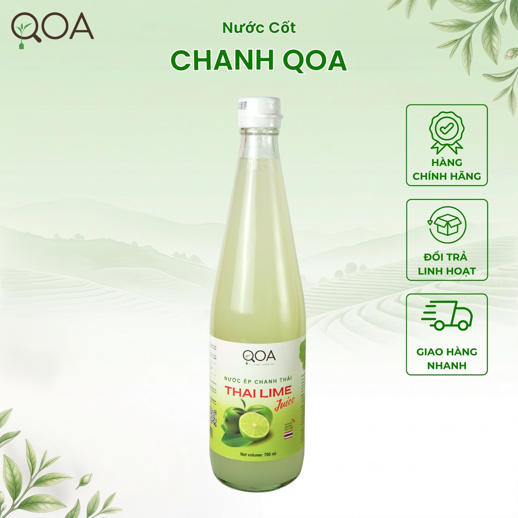 Nước Cốt Chanh QOA (Chai x 700ml) Vị Thanh Tươi Mát, Nguyên Liệu Tự Nhiên
