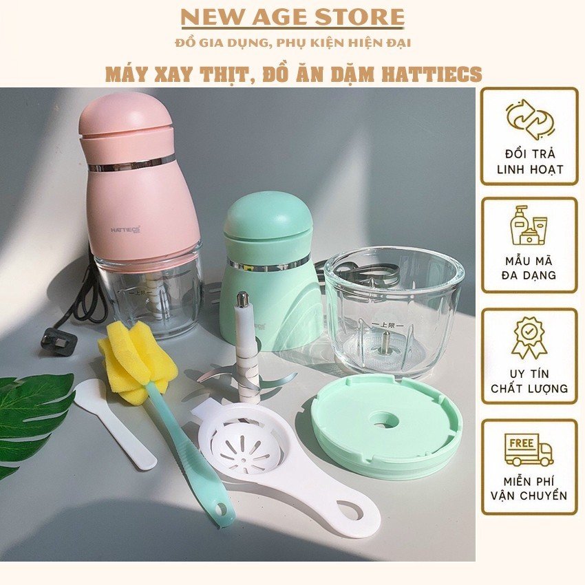 Máy xay đa năng hattiecs 6 lưỡi cối thủy tinh cho bé ăn dặm, máy xay hattiecs xay thịt cho bé ăn dặm