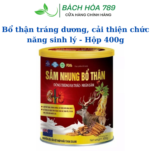 Sữa Bột Sâm Nhung Bổ Thận Đông Trùng Hạ Thảo Nhân Sâm- Giúp Bổ Thận Tráng Dương, Cải Thiện Chức Năng Sinh Lý, Cải Thiện Tình Trạng Thận Hư, Thận Yếu, Tóc Bạc Sớm, Giảm Tiểu Đêm, Tiểu Rắt, Tiểu Không Tự Chủ- Hộp 400g
