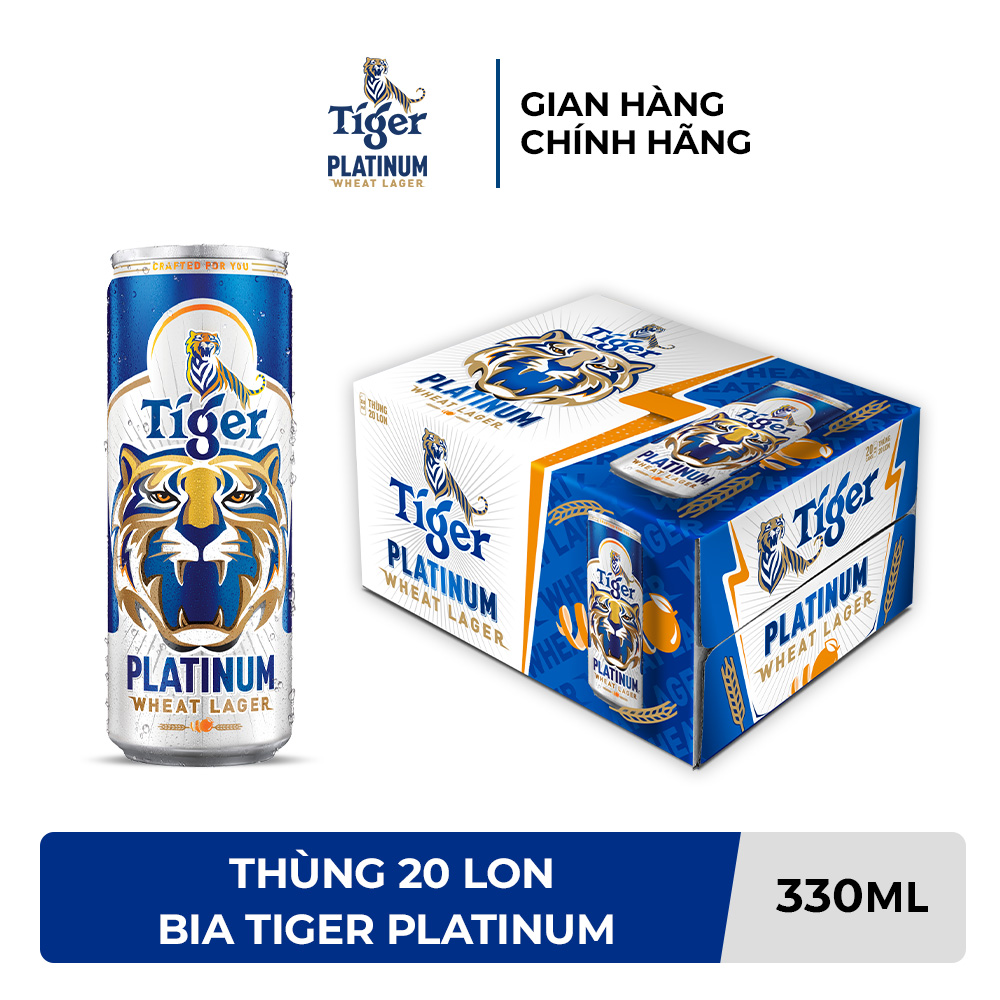 [VOUCHER 20K + TRỢ SHIP 60K] Thùng 20 lon bia lúa mì Tiger Platinum Wheat Lager 330ml/lon