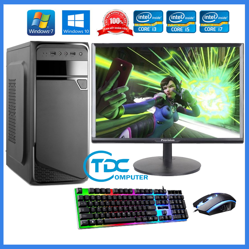 Bộ máy tính để bàn PC Gaming + Màn hình 19 inch Provision Cấu hình core i3, i5 i7 Ram 4GB, SSD 240GB + Quà Tặng bàn phím chuột chuyên Game LED
