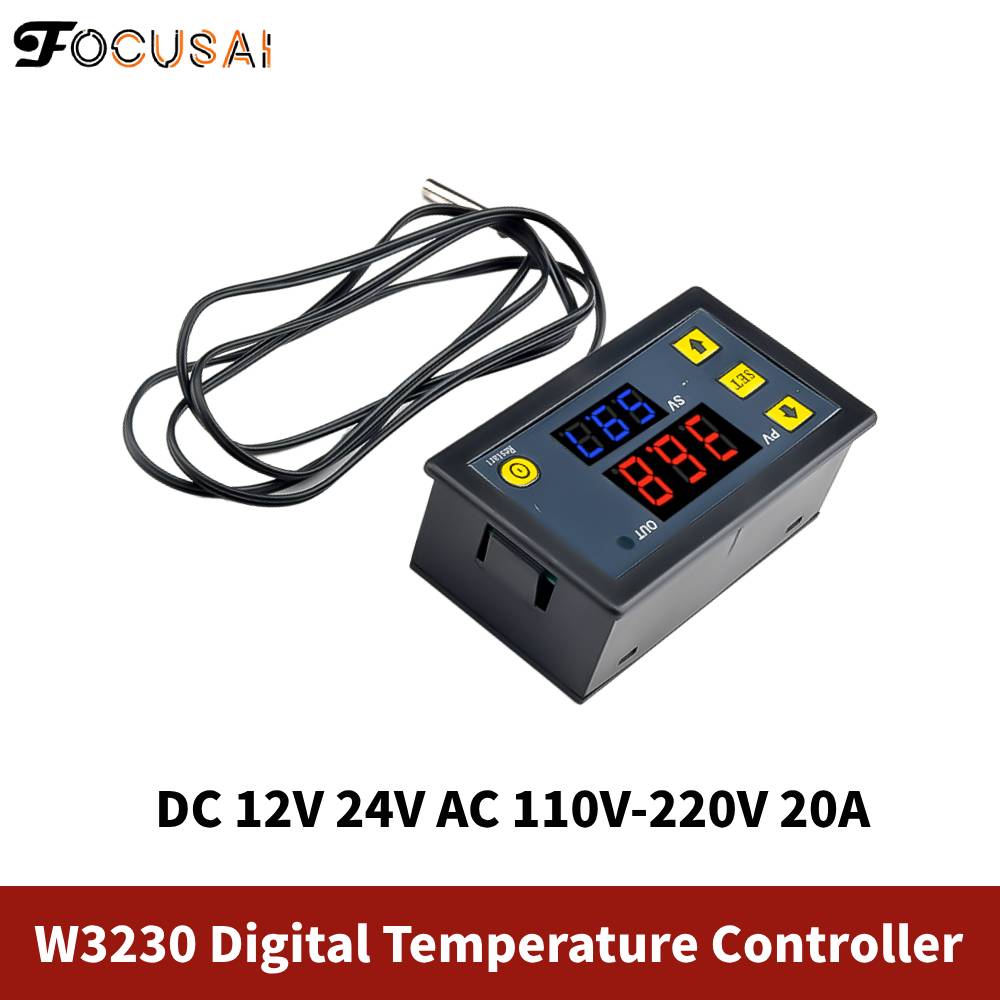 Bộ điều khiển nhiệt độ kỹ thuật số w3230 dc 12v 24v ac 110v-220v 20a focusai màn hình led kỹ thuật số có độ chính xác cao độ chính xác kiểm soát nhiệt độ 0,1oc