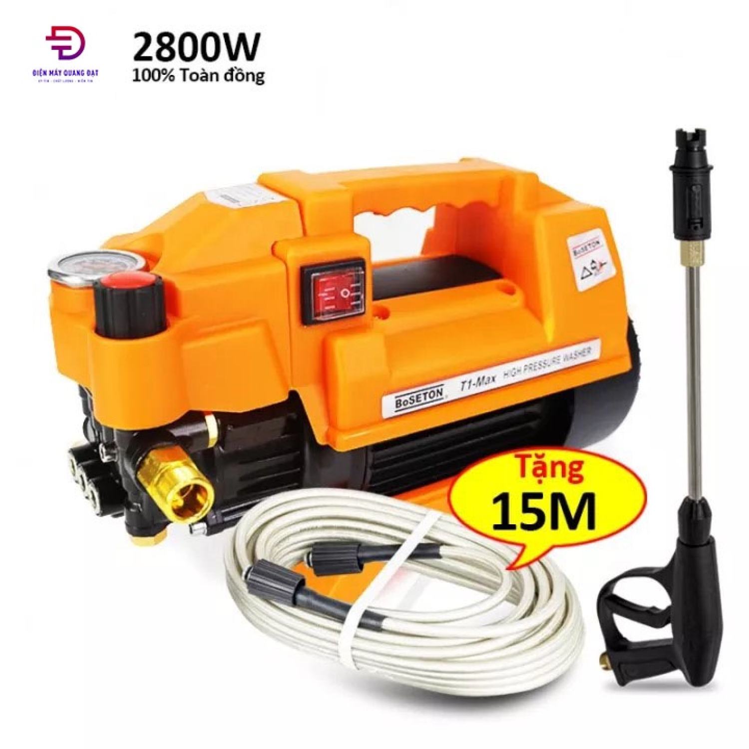 [Nhập RS0722 giảm 30k cho đơn 99k]Máy Rửa Xe Chỉnh Áp BoSETON C0010T1 | Công Xuất 2800W | Lõi Đồng 100% | Bảo Hành Chính Hãng 12 Tháng