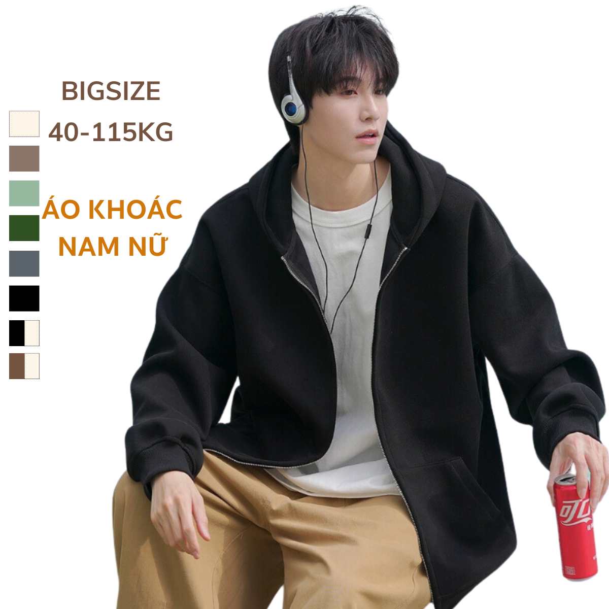 40-115KG Áo Khoác Nam Nữ Bigsize Unisex ULZZANG Nỉ Thu Đông Mũ To - Cổ Đứng - Bomber