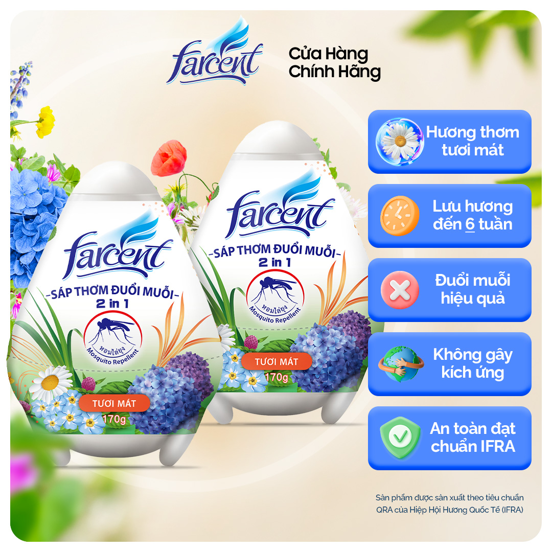Combo 2 hộp Sáp thơm phòng đuổi muỗi, khử mùi hôi hình trứng Farcent 170g chính hãng - Hương tươi mát chống muỗi