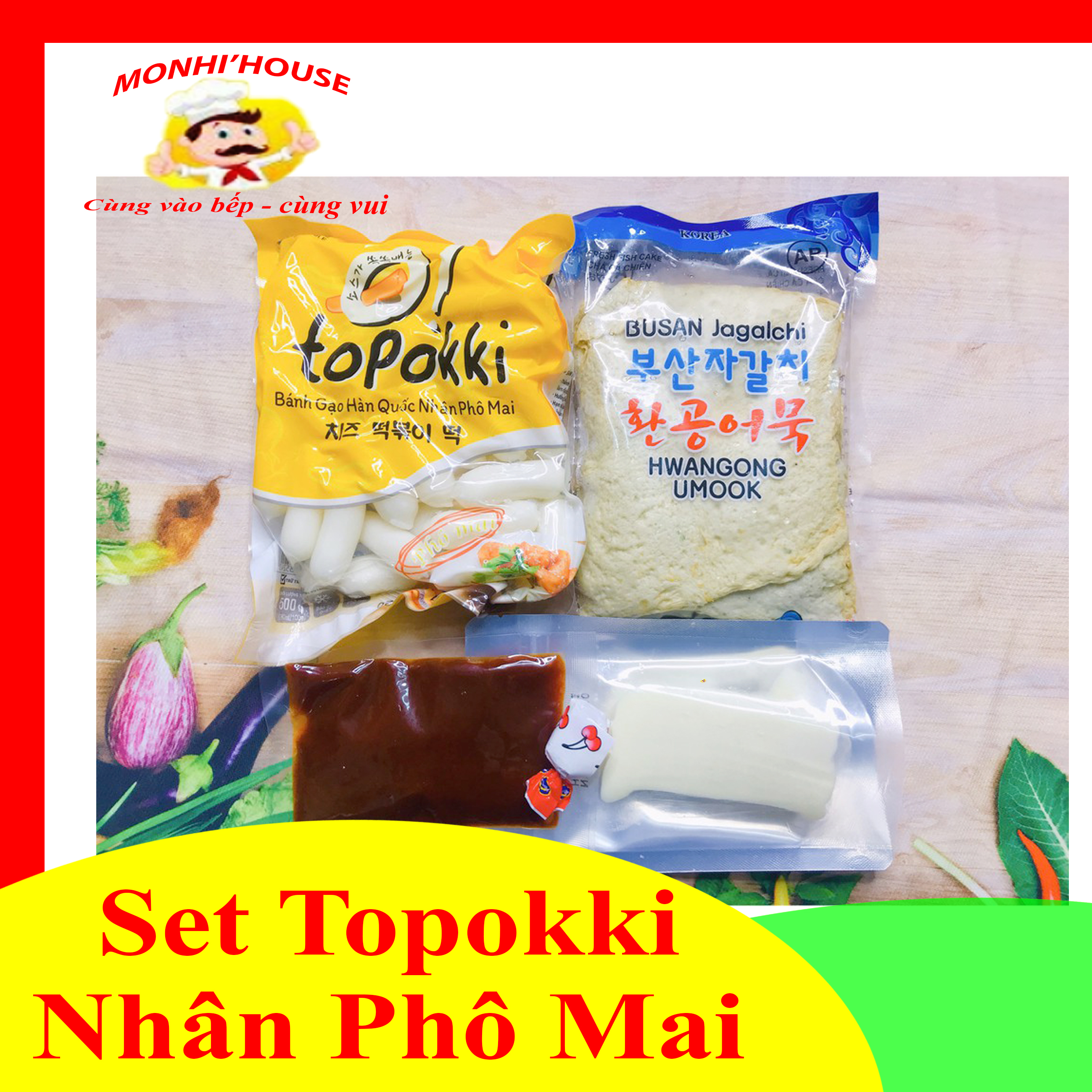 Set 500g bánh phô mai+ 450g chả cá+ 100g phô mai mozzazzella+ 100g sốt tương ớt hàn quốc