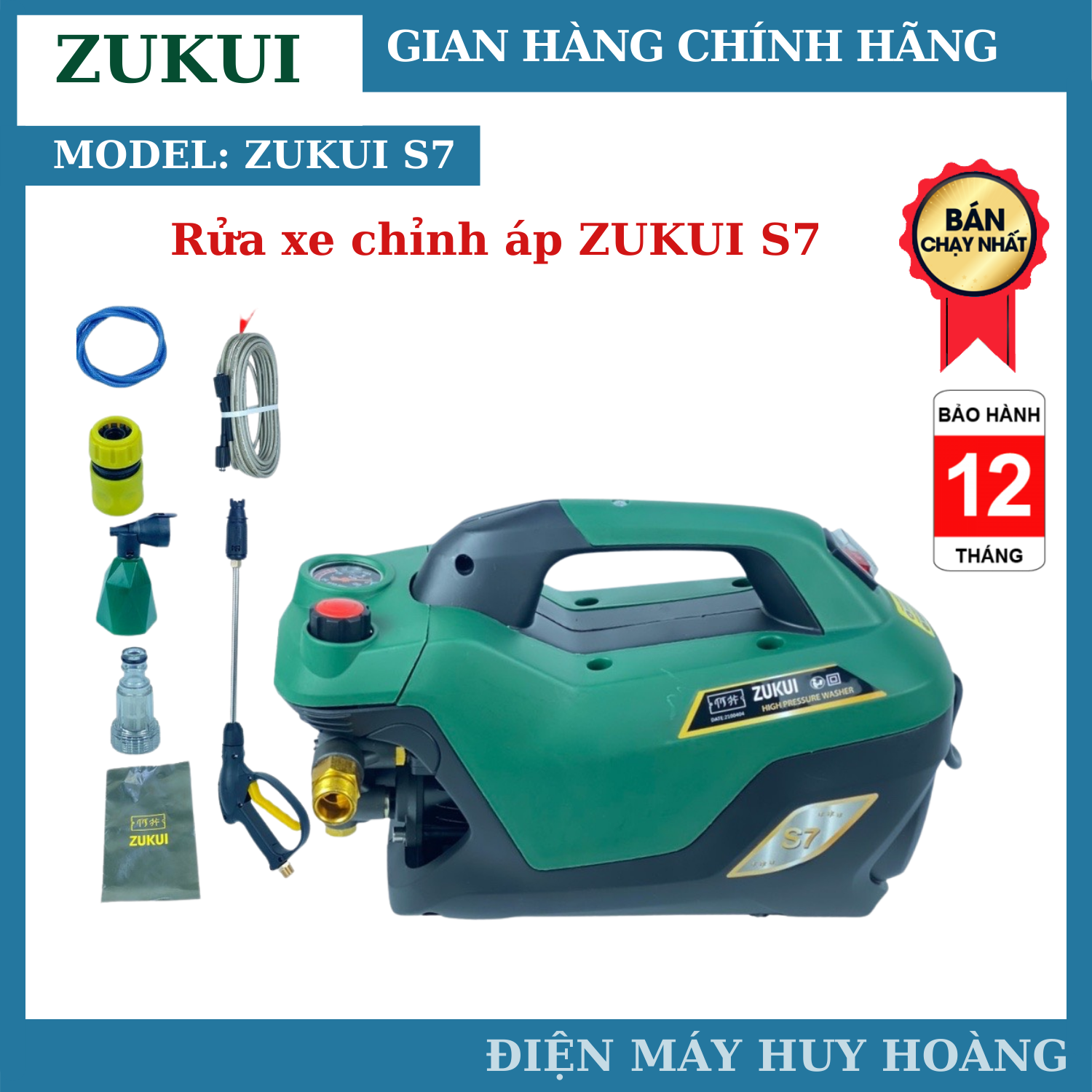 Máy xịt rửa xe cao áp máy rửa xe gia đình có chỉnh áp ZVKVI S7 công suất 2800W- Tặng dây xịt dài 15m