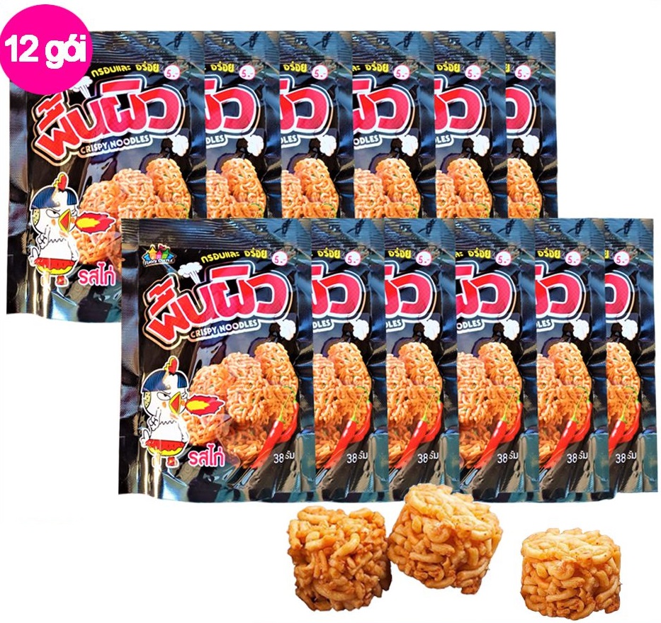 Lốc 12 gói Mì Tôm Ăn Sống Vị Gà Cay Thái Lan 38gr (dạng viên)
