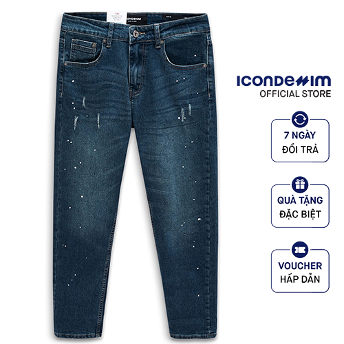Quần jean nam icondenim slim fit form vẩy sơn dark blue qjid0069