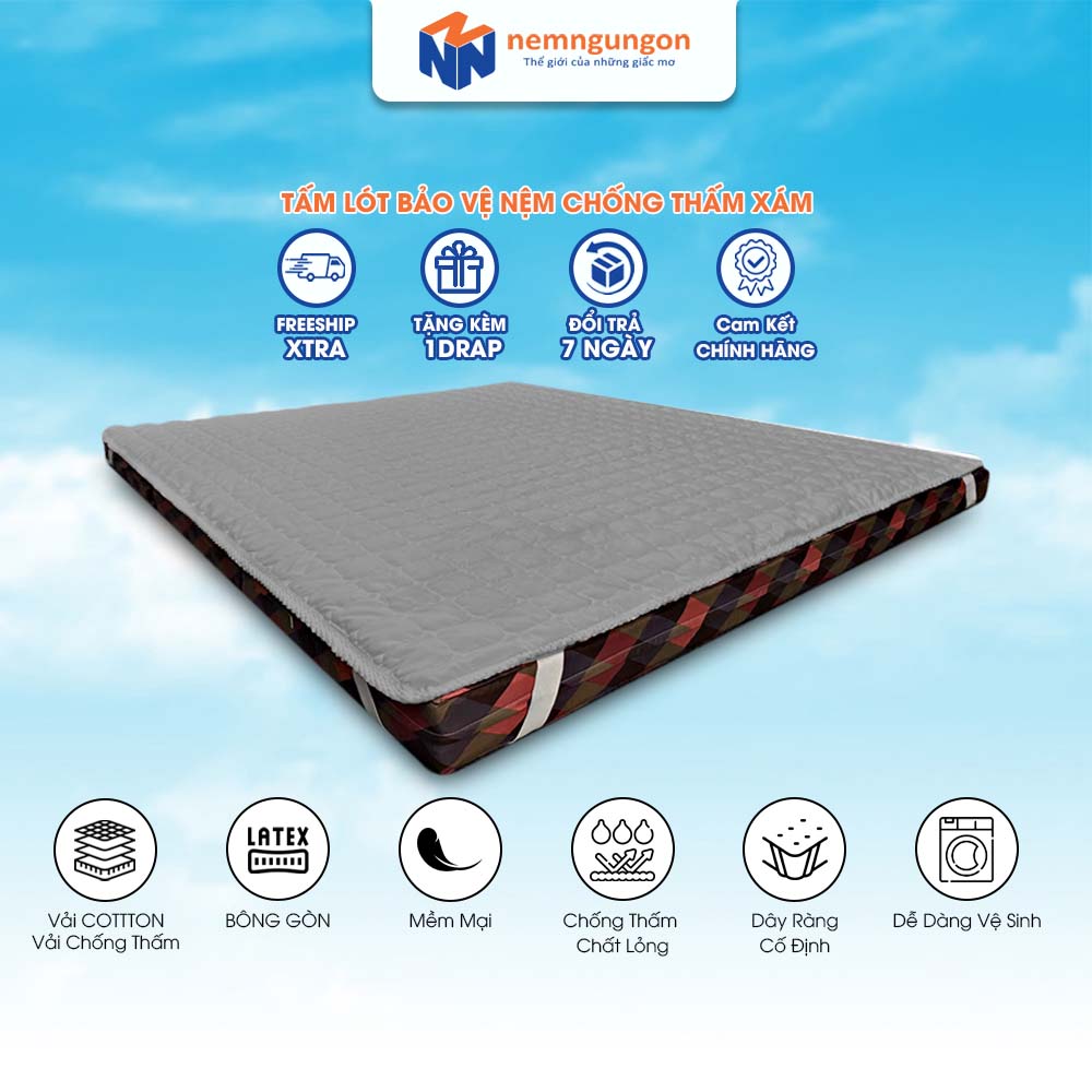Tấm lót bảo vệ nệm chống thấm 100% có thun chằn 4 góc màu xám đủ size