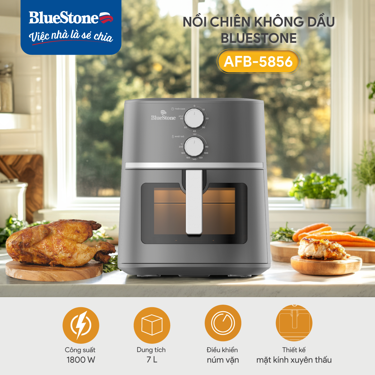 Nồi Chiên Không Dầu BlueStone AFB-5856 7 Lít 1800W
