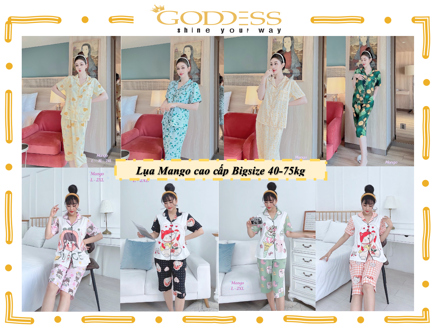 Bộ đồ Pijama lửng Lụa - Đồ ngủ lỡ hoạ tiết trẻ trung tươi mát Bigsize 40-75kg cao cấp lụa mềm mịn mát lịm