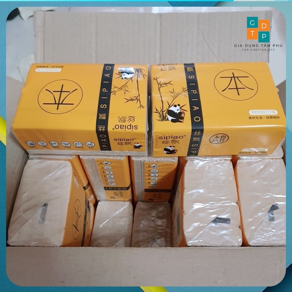 Thùng giấy ăn gấu trúc SIPIAO 30 gói giấy vỏ nhám giấy 3 lớp siêu dai (cam kết hình chụp thật 100 )