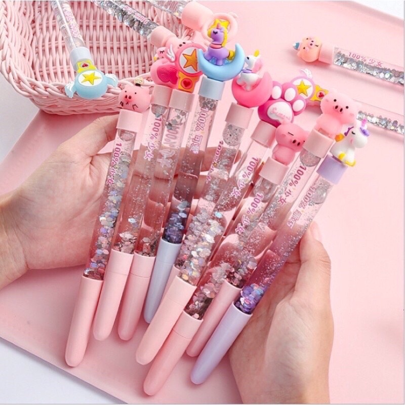 Bút bi nước ống kim tuyến đầu bút gắn hình cute